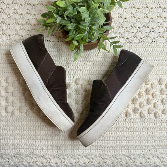 VINCE Women's Sz 10 Warren Velvet Platform Slip On Sneaker Shoes Chocolate Brown - Picture 13 of 15